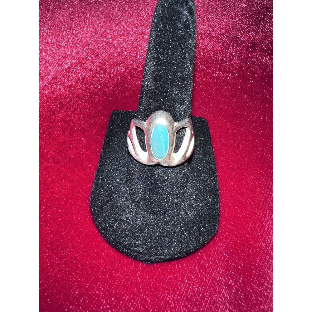 Vintage Turquoise Silver Tone Statement Ring Size 7 Southwestern Boho Cutout